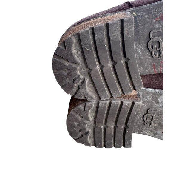 UGG Women's Brown Suede Knee-High Boots Size 9.5 With Side Zipper & Wooden Heel - Picture 10 of 12